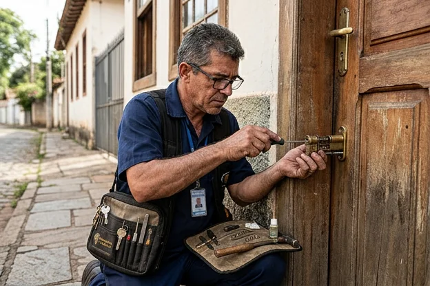 Chaveiro fazendo manutenção em fechadura em Araxá.